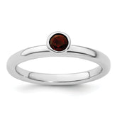 Sterling Silver Stackable Expressions High 4mm Round Garnet Ring